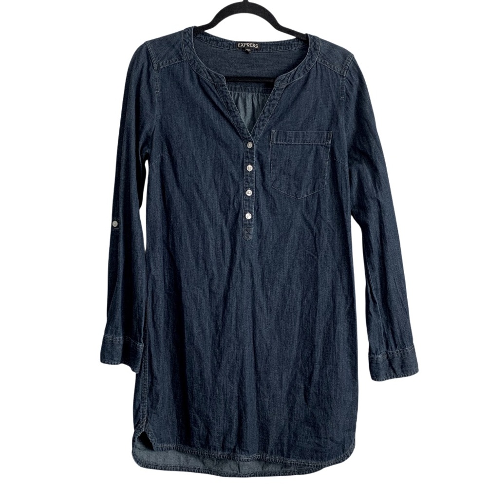 Express 100% Cotton Denim Long Sleeves Mini Dress